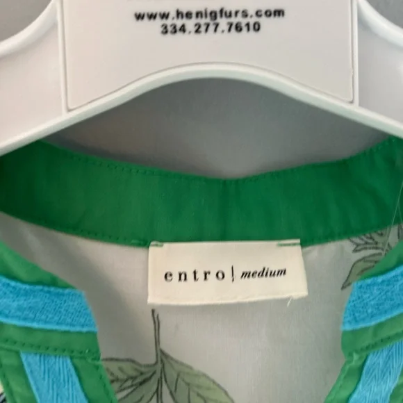 entro White Midi Dress with Blue Floral Print and Green Trim - Picture 5 of 16